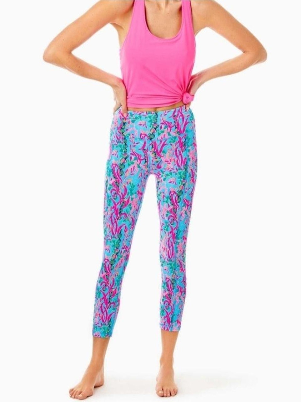 Lilly Pulitzer ”Seaweed Samba” Pink and Turquoise 23” leggings.